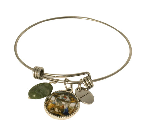 Mary Did You Know Nativity Stainless Steel Bangle Bracelet with Jasper Gemstone Charm – One Size Fits Most | Made in USA Michelle Marie Boutique  Bracelet