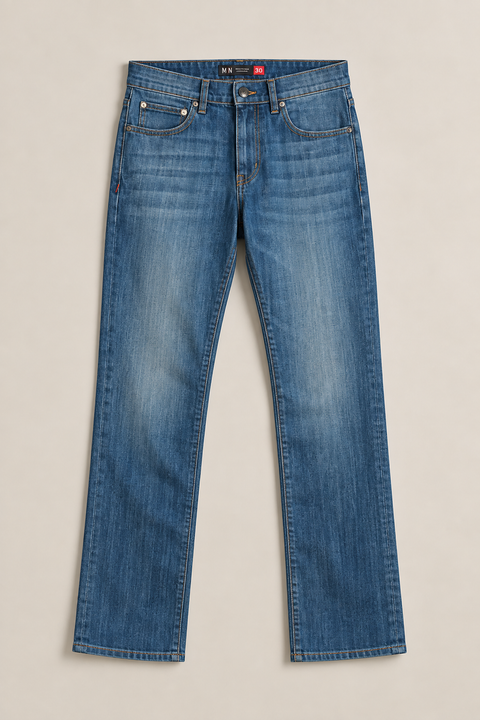 American Made Slim Straight Medium Wash Denim Jeans – Premium Cotton Blend Mens Pants Marc Nelson  Denim Jeans