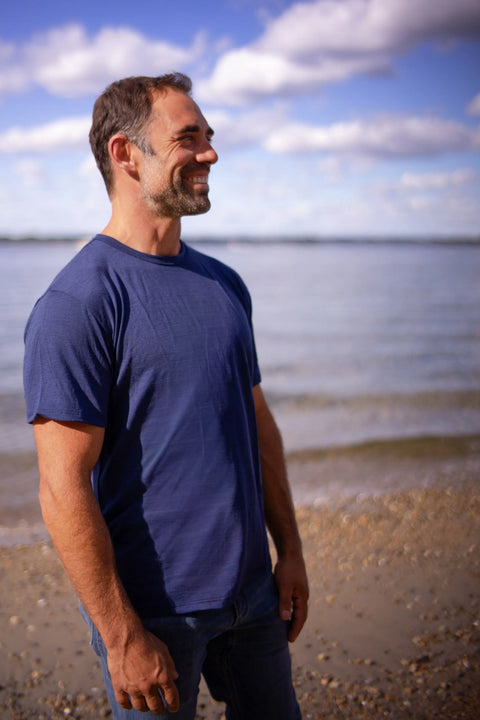 Men's Merino Wool Crew Neck Short Sleeve Shirt – Manufactured in USA Ramblers Way  Mens Tops