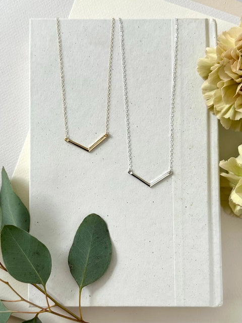 Minimalist Gold V Bar Necklace – Handcrafted Geometric Pendant | Made in USA Sarah Cecelia  NECKLACES