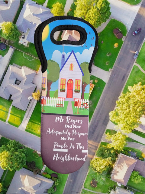 Mr Rogers Neighborhood Neoprene Wine Carrier Bag – Fun Gift Tote | Handcrafted Made in USA Michelle Marie Boutique  Wine Carrier Bags