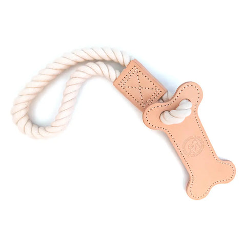 Natural Cotton & Leather Tug Toy - Bone Auburn Leathercrafters  item