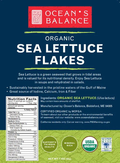 Ocean's Balance Organic Sea Lettuce Flakes – 1.5 oz – Sustainable Seaweed Seasoning | Made in USA Ocean's Balance  Organic Seaweed
