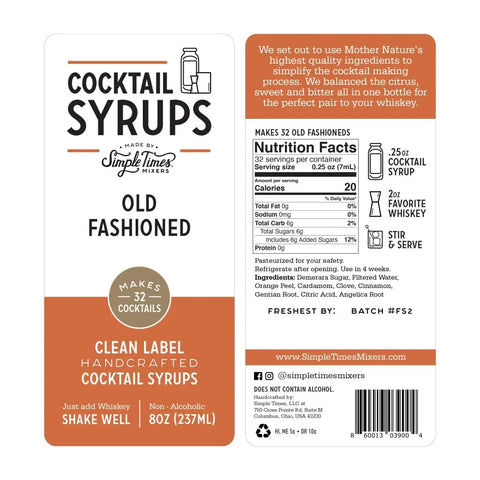 Old Fashioned Cocktail Syrup – Handmade Natural Mixer | Made in USA Premium Ingredients Simple Times Mixers 