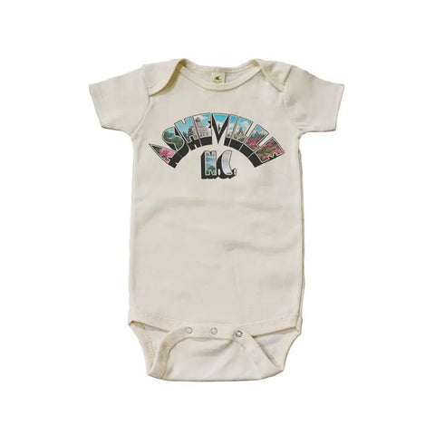 Organic Cotton Asheville Graphic Baby Bodysuit – Short Sleeve Snappie | Made in USA Spiritex | Sustainable Apparel  Graphic Snappies