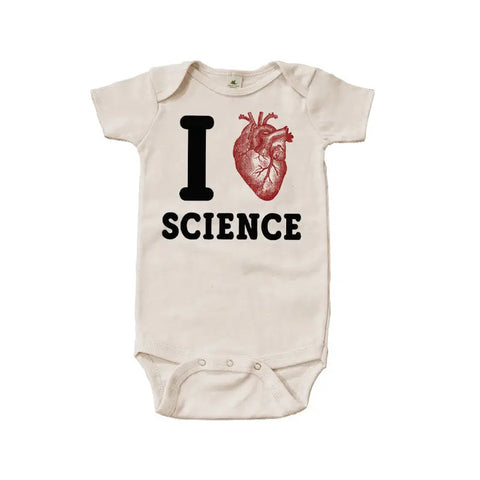 Organic Cotton Baby Bodysuit – I Heart Science Graphic | Made in USA Spiritex | Sustainable Apparel  Graphic Snappies