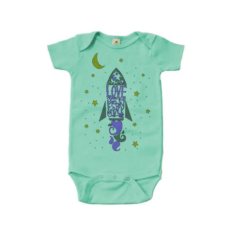 Organic Cotton Baby Bodysuit – Love You to the Moon Graphic | Made in USA Spiritex | Sustainable Apparel  Graphic Snappies