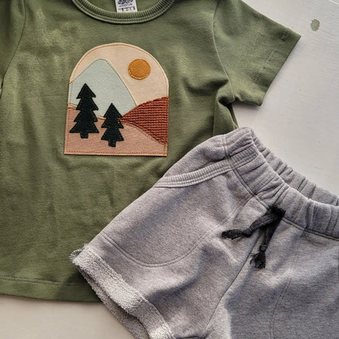 Organic Cotton Kids Mountain Embroidered T-Shirt – Breathable Crew Neck Tee | Made in USA Adventure Clothes Company  Baby and Toddler