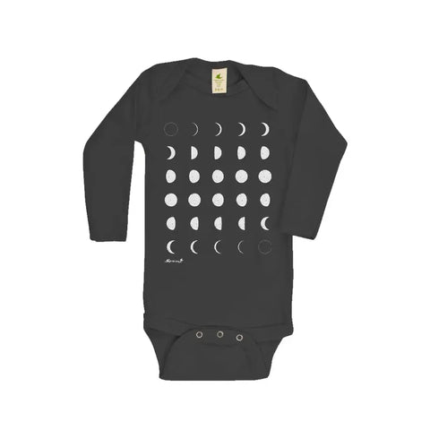 Organic Cotton Moon Phase Baby Bodysuit – Long Sleeve Eco-Friendly Infant Wear | Made in USA Spiritex | Sustainable Apparel  Graphic Snappies