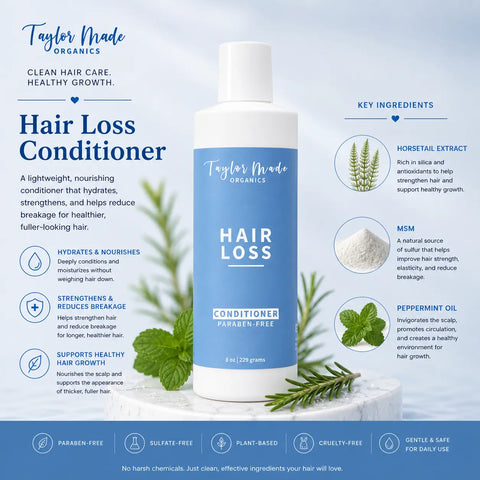 Organic Hair Loss Conditioner 8 oz – Nourishing Silk Protein Blend for Thinning Hair | Made in USA Taylor Made Organics  hair care