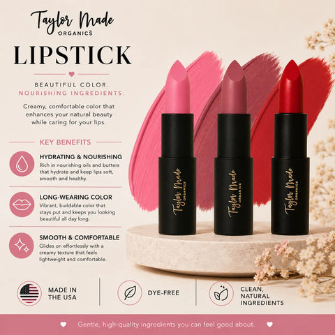 Organic Lipstick Sample Collection – Vegan Matte and Lush Shades | Nourishing Butter Blend | Made in USA Taylor Made Organics  lipstick