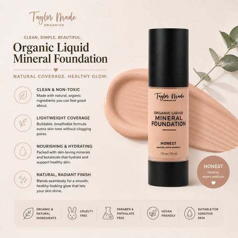 Organic Liquid Mineral Foundation Sample Set – Lightweight Hydrating Coverage with Aloe Vera | Made in USA Taylor Made Organics  foundation
