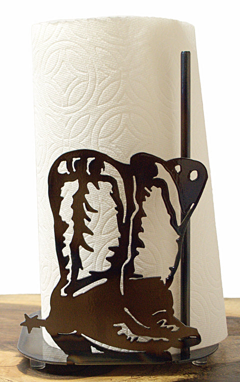 Rustic Cowboy Boots Paper Towel Holder – Durable Metal Kitchen Accessory | Made in USA Knights Home Decor  item