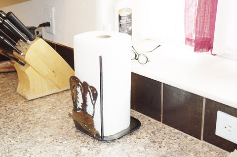 Rustic Cowboy Boots Paper Towel Holder – Durable Metal Kitchen Accessory | Made in USA Knights Home Decor  item
