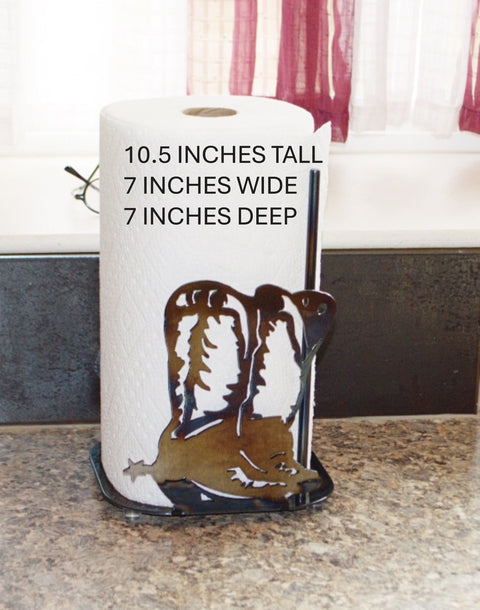 Rustic Cowboy Boots Paper Towel Holder – Durable Metal Kitchen Accessory | Made in USA Knights Home Decor  item