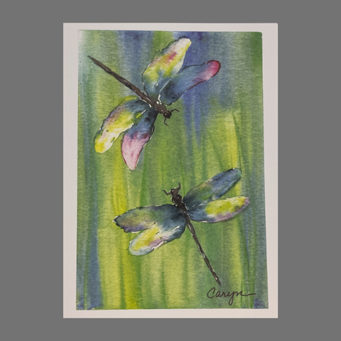 Pack of 4 Dragonfly Greeting Cards – Blue Green Watercolor Art | Made in USA JuLu Cards  Blank Cards