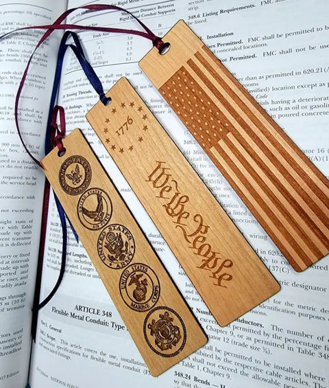 Patriot's Hardwood Engraved Bookmark Set American Grains LLC   20.00 Armed Forces / 4