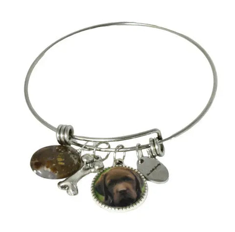 Personalized Dog Breed Photo Bangle Bracelet With Bone Charm – Stainless Steel Jewelry | Made in USA Michelle Marie Boutique  Bracelet
