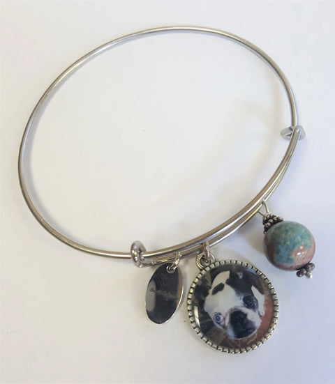 Personalized Dog Breed Photo Bangle Bracelet With Bone Charm – Stainless Steel Jewelry | Made in USA Michelle Marie Boutique  Bracelet