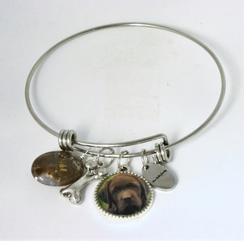 Personalized Dog Breed Photo Bangle Bracelet With Bone Charm – Stainless Steel Jewelry | Made in USA Michelle Marie Boutique  Bracelet