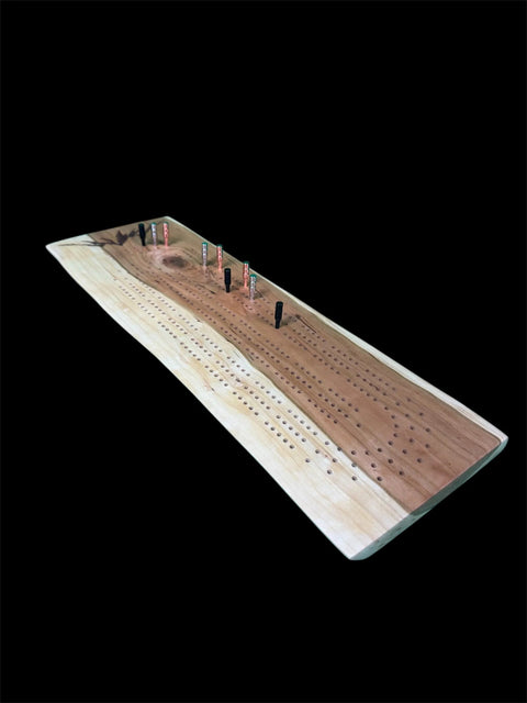 Cherry Wood Cribbage Board – Live Edge Mountain Engraving 24 Inch | Game Night Accent | Made in USA B. James Design & Woodwork 