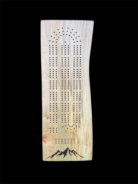 Maple Live Edge Cribbage Board 18 Inch With Mountain Engraving – Handmade Game Board | Made in USA B. James Design & Woodwork 