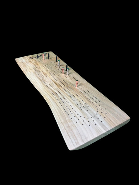 Maple Live Edge Cribbage Board 18 Inch With Mountain Engraving – Handmade Game Board | Made in USA B. James Design & Woodwork 