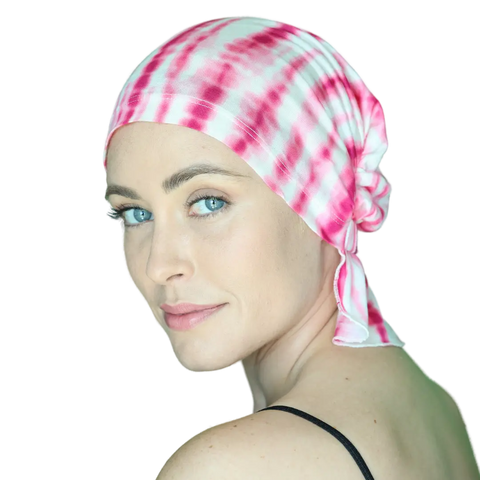 Pink Tie-Dye Chemo Beanie Scarf – Soft Jersey Knit Headwear | Made in USA – Tanisha Chemo Beanies®  B2Customer
