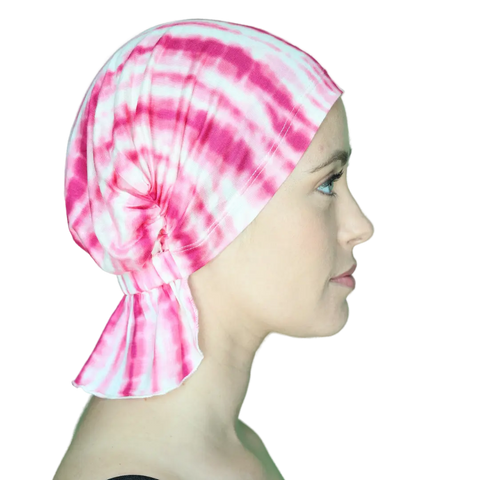 Pink Tie-Dye Chemo Beanie Scarf – Soft Jersey Knit Headwear | Made in USA – Tanisha Chemo Beanies®  B2Customer
