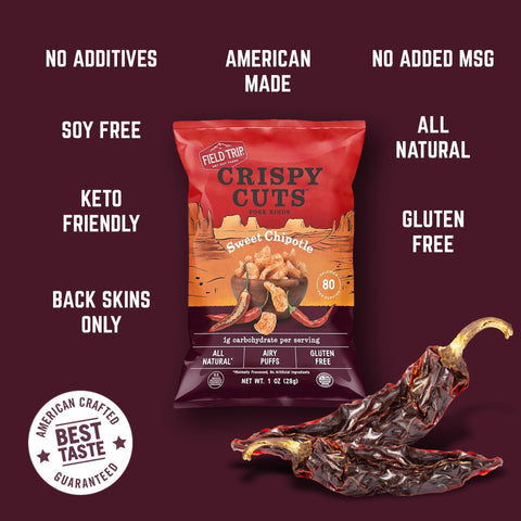 Field Trip Sweet Chipotle Pork Rinds 1oz Bags – Gluten Free Snack 6-Pack | Made in USA Field Trip 