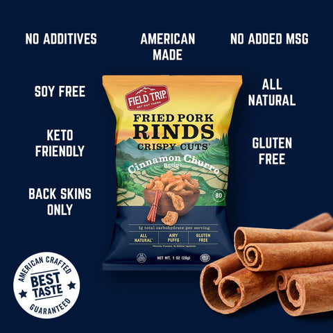 Field Trip Cinnamon Churro Pork Rinds 1oz – Keto Friendly Snack 6 Pack | Made in USA Field Trip 