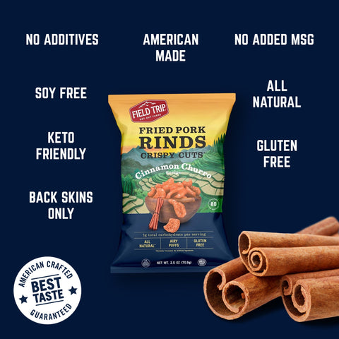 Field Trip Cinnamon Churro Pork Rinds 2.5oz (4 Pack) – Crispy Low Carb Snack | Made in USA Field Trip 