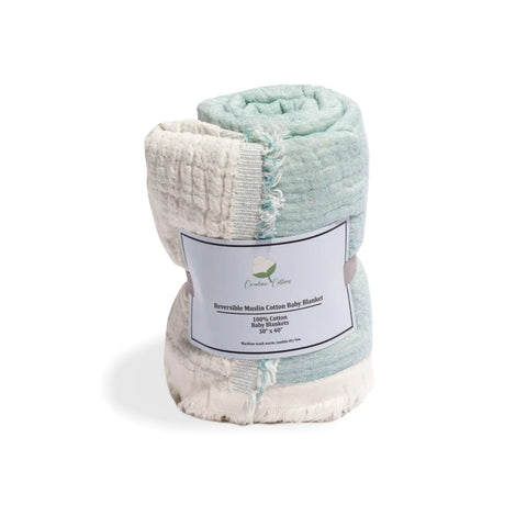Reversible Muslin 100% Cotton Baby Blanket – Lightweight Breathable Swaddle Wrap | Made in USA Carolina Cottons  Throw Blankets 20.00 Blue
