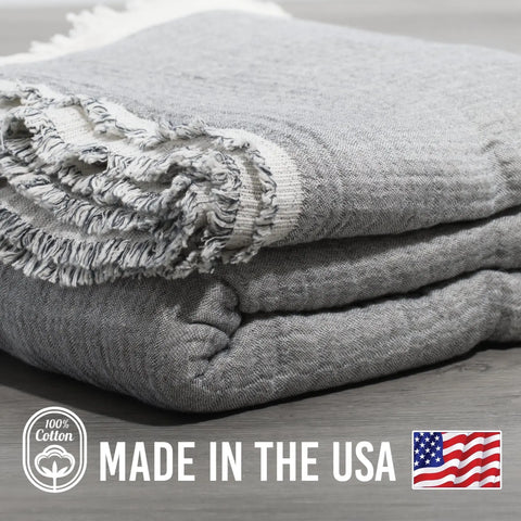 Reversible Muslin 100% Cotton Coverlet | 80x102 Inch – Lightweight Breathable Quilt Blanket | Made in USA Carolina Cottons  Throw Blankets