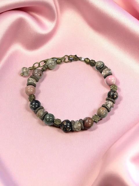Rhodonite and Bronze Flower Bracelet With Crystal Accents Michelle Marie Boutique  Bracelets