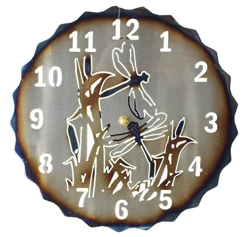 Rustic Dragonfly Metal Wall Clock – Handcrafted Home Wall Decor | Made in USA Artistic Timepiece Knights Home Decor  item