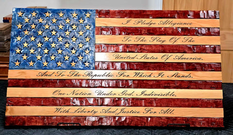 Rustic Hand Chiseled American Flag Wall Decor 33x60 Inch Pine Wood Patriotic Plaque | Made in USA American Grains LLC 