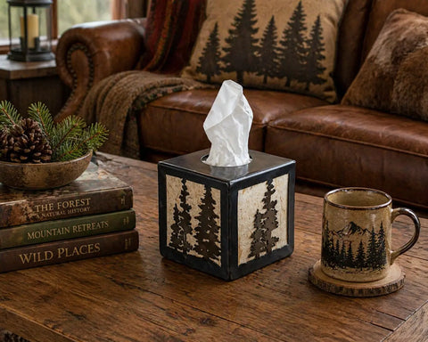 Rustic Pine Tree Tissue Box Cover – Handcrafted American Made Decor | Veteran Owned Knights Home Decor  item