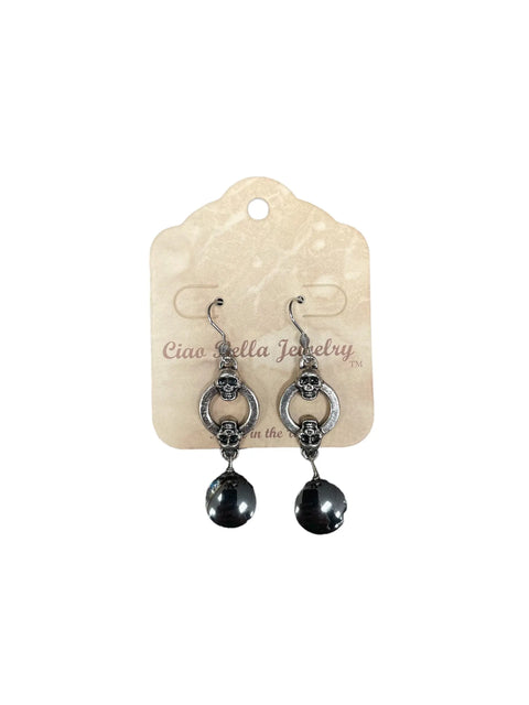 Skulls & Shadow: Antique Silver Dangle Earrings With Hematite Gemstone Michelle Marie Boutique  Earrings