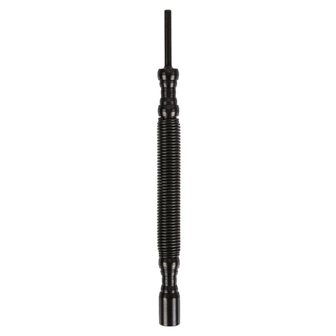 The Hammerless Impact Technology Door Hinge Pin Remover & Installer (Steel) features a ribbed handle, slim tip, and cylindrical base—perfect for removing or installing door hinge pins and other hardware tasks. Shown here in black on a white background.