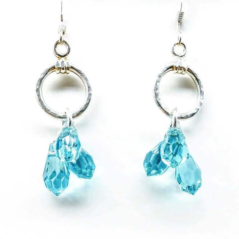 Sterling Silver Hammered Aqua Crystal Drop Earrings – Handcrafted Jewelry | Made in USA Alexa Martha Designs  Earrings