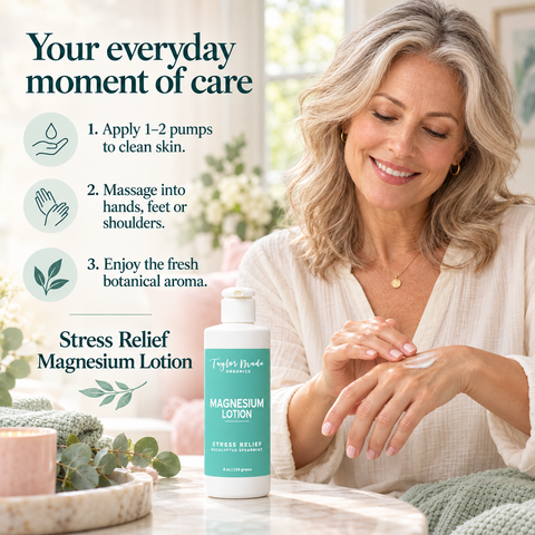 Organic Magnesium Lotion 8oz – Stress Relief Moisturizer With Eucalyptus Spearmint | Made in USA Taylor Made Organics  therapeutic lotion