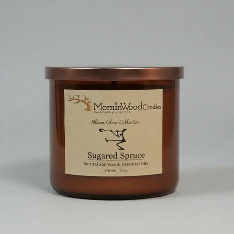 Sugared Spruce 3-Wick Soy Candle 17oz – Natural Blown Glass Jar – MorninWood Candles | Made in USA MorninWood Candles  3 Wick Candle