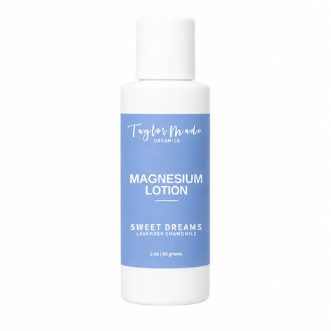 Sweet Dreams Organic Magnesium Lotion 2oz – Calming Lavender Chamomile Moisturizer | Made in USA Taylor Made Organics  therapeutic lotion