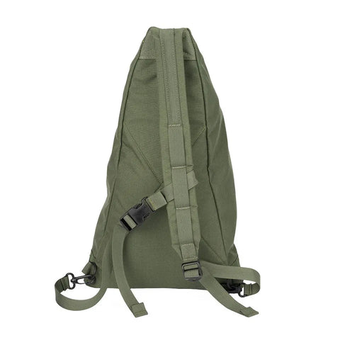 The MIS TA One Shoulder Bag in Camo Green features a durable Cordura nylon build, water-resistant finish, adjustable shoulder strap with buckle, and a simple, streamlined design. The bag stands upright and is made to last.