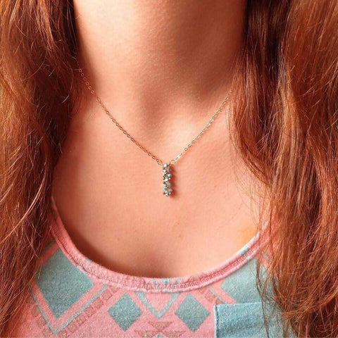 Turquoise Swarovski Crystal Bar Necklace – 14k Rose Gold Chain | Made in USA Alexa Martha Designs  Necklace