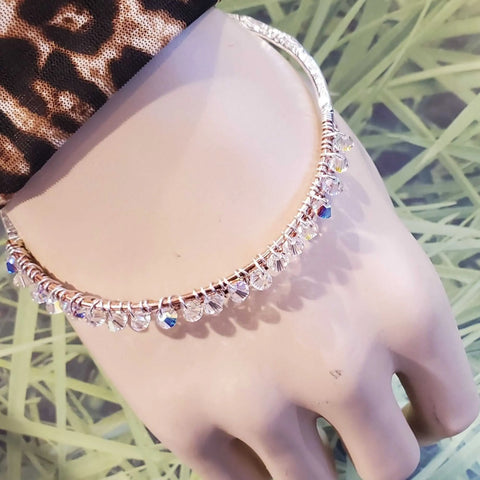 Two Metal Wire Wrapped Crystal Bangle – Sterling Silver Copper Bracelet | Handmade Montana USA Alexa Martha Designs  Bangles /Bracelets