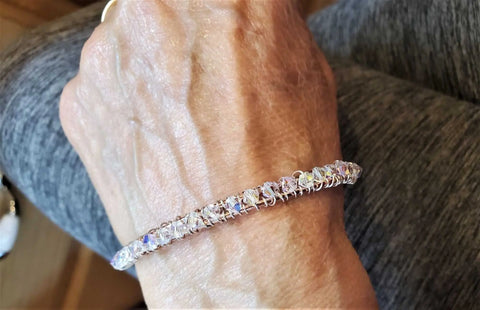 Two Metal Wire Wrapped Crystal Bangle – Sterling Silver Copper Bracelet | Handmade Montana USA Alexa Martha Designs  Bangles /Bracelets