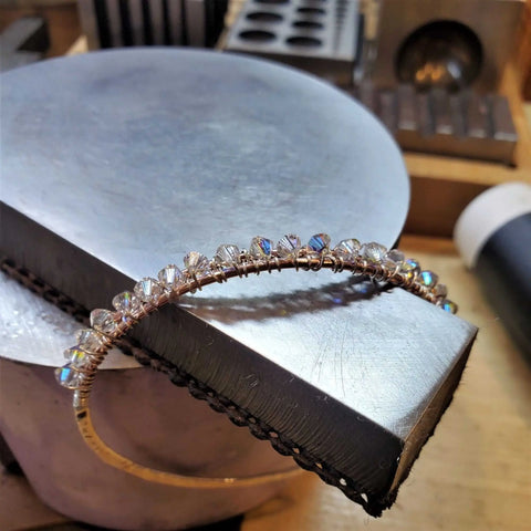 Two Metal Wire Wrapped Crystal Bangle – Sterling Silver Copper Bracelet | Handmade Montana USA Alexa Martha Designs  Bangles /Bracelets