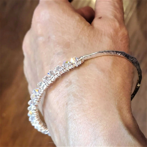 Two Metal Wire Wrapped Crystal Bangle – Sterling Silver Copper Bracelet | Handmade Montana USA Alexa Martha Designs  Bangles /Bracelets